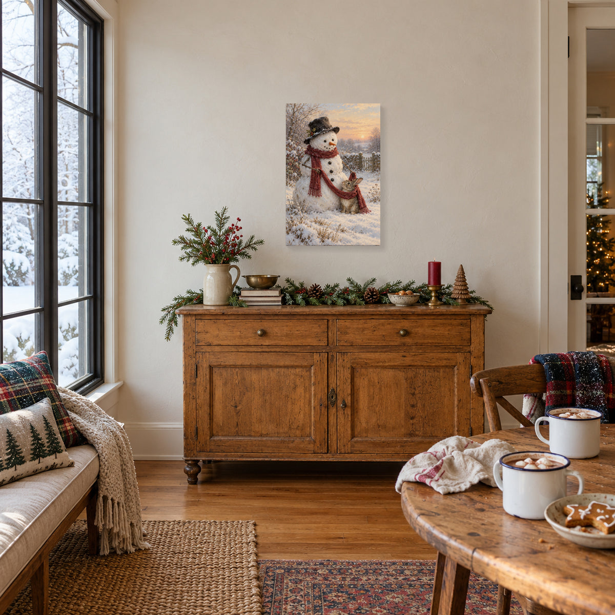 A Scarf for the Smallest Guest — Christmas Canvas Wall Art — Complete canvas in a Christmas home setting — Image 2