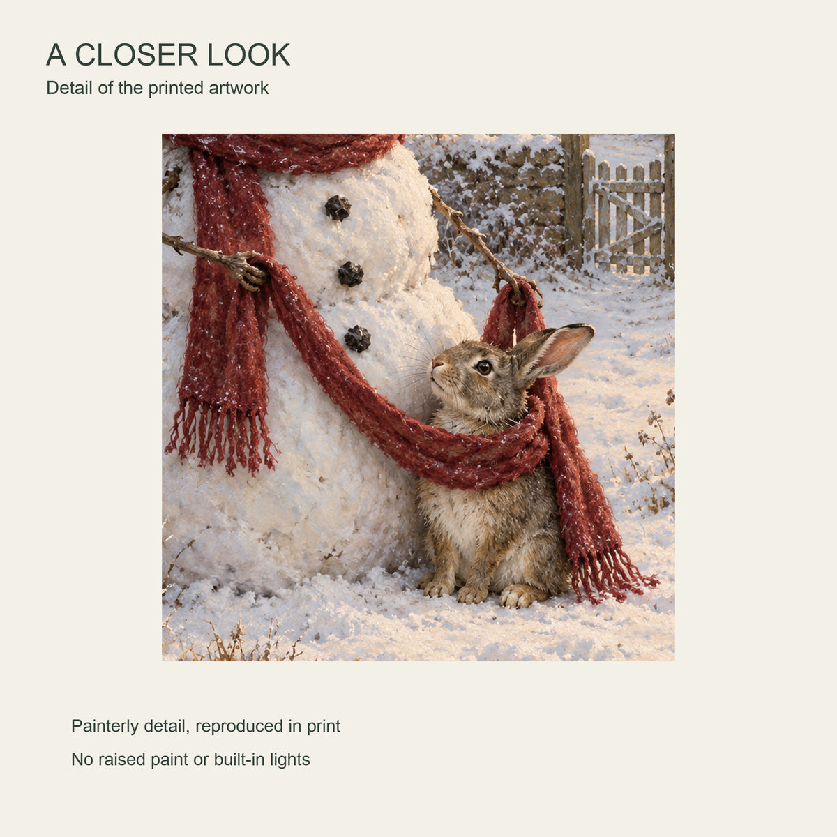 A Scarf for the Smallest Guest — Christmas Canvas Wall Art — Detail crop of the printed artwork — Image 4