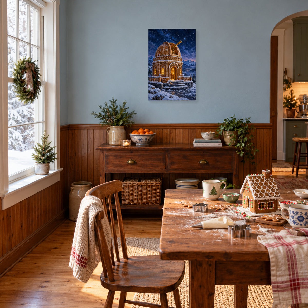 The Gingerbread Observatory — Christmas Canvas Wall Art — Complete canvas in a Christmas home setting — Image 2