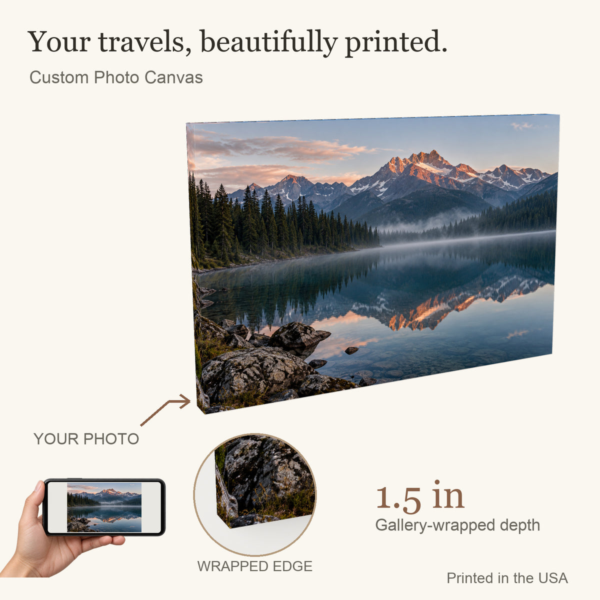 Personalized Landscape Photo Canvas — Your Photo, Printed in the USA — Your photo to canvas — illustrative example — Image 1