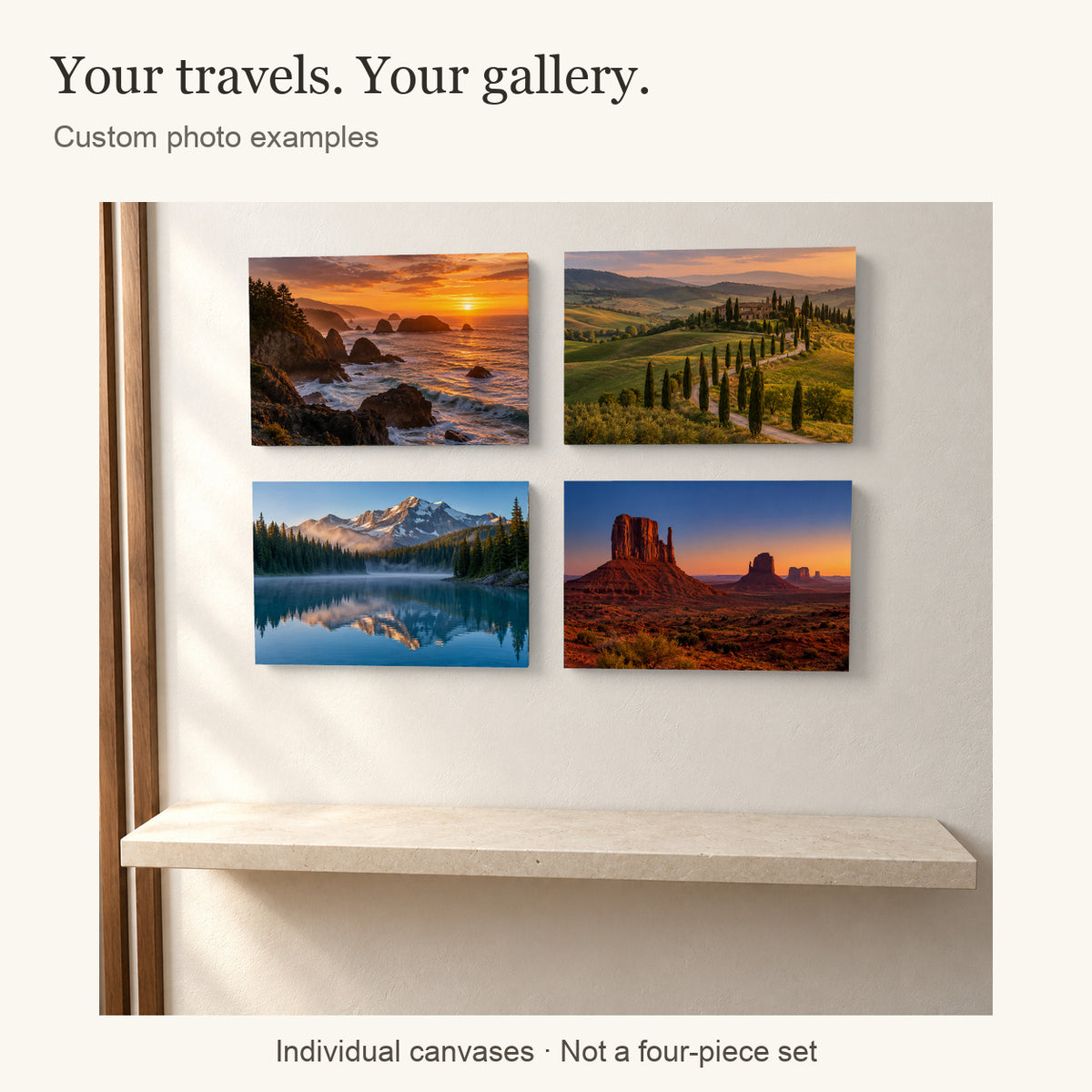 Personalized Landscape Photo Canvas — Your Photo, Printed in the USA — Gallery wall of separate custom photo examples, not a bundle — Image 3