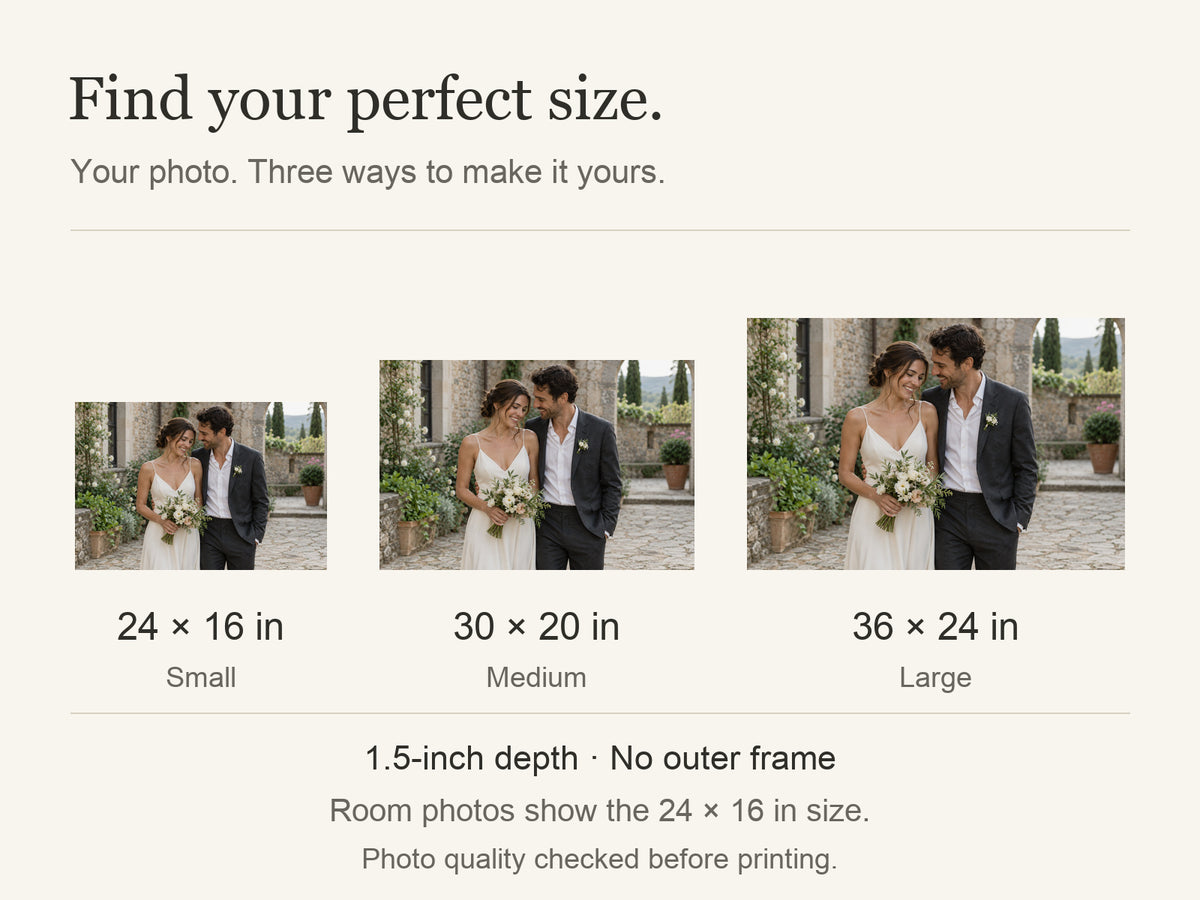 Personalized Wedding & Anniversary Photo Canvas — Available sizes: 24 × 16 in, 30 × 20 in, 36 × 24 in; width × height; 1.5-inch depth; room photos show 24 × 16 in — Image 10