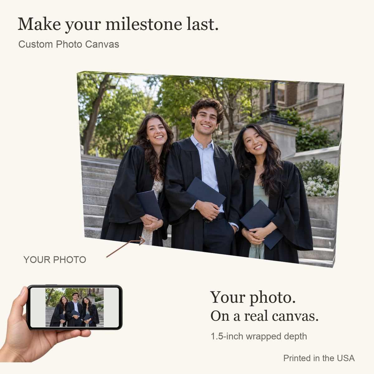 Personalized Graduation & Milestone Photo Canvas — Your photo to canvas — illustrative example — Image 1