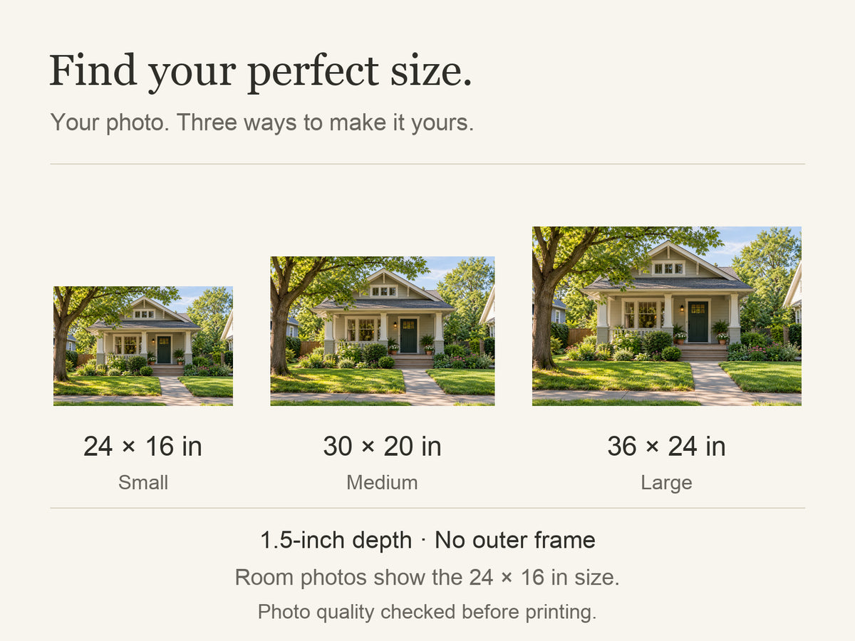 Personalized First Home & House Photo Canvas — Available sizes: 24 × 16 in, 30 × 20 in, 36 × 24 in; width × height; 1.5-inch depth; room photos show 24 × 16 in — Image 10