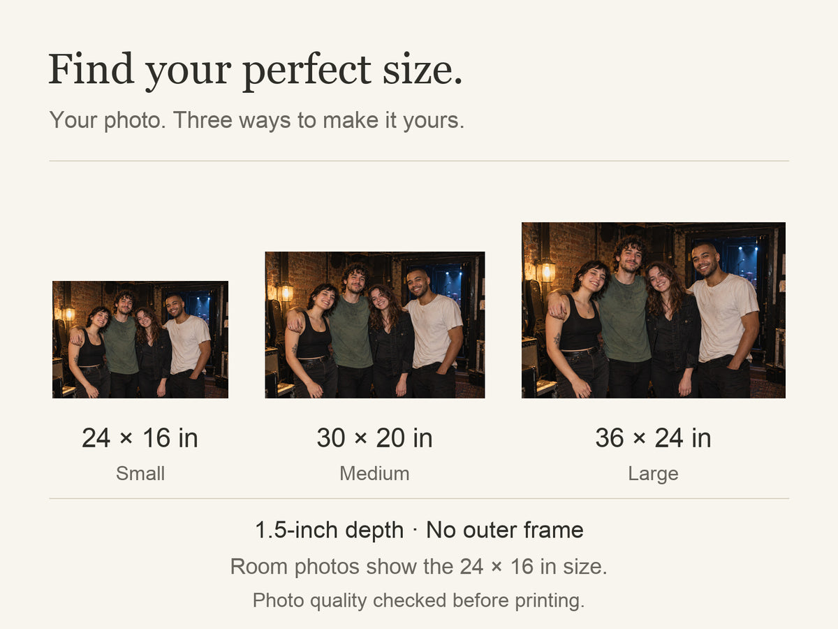 Personalized Band & Dance Group Photo Canvas — Available sizes: 24 × 16 in, 30 × 20 in, 36 × 24 in; width × height; 1.5-inch depth; room photos show 24 × 16 in — Image 10
