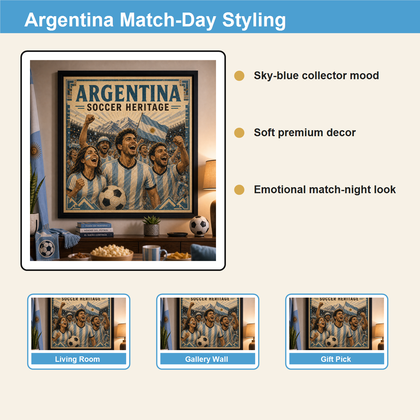 Argentina match-day styling board for vintage soccer wall art