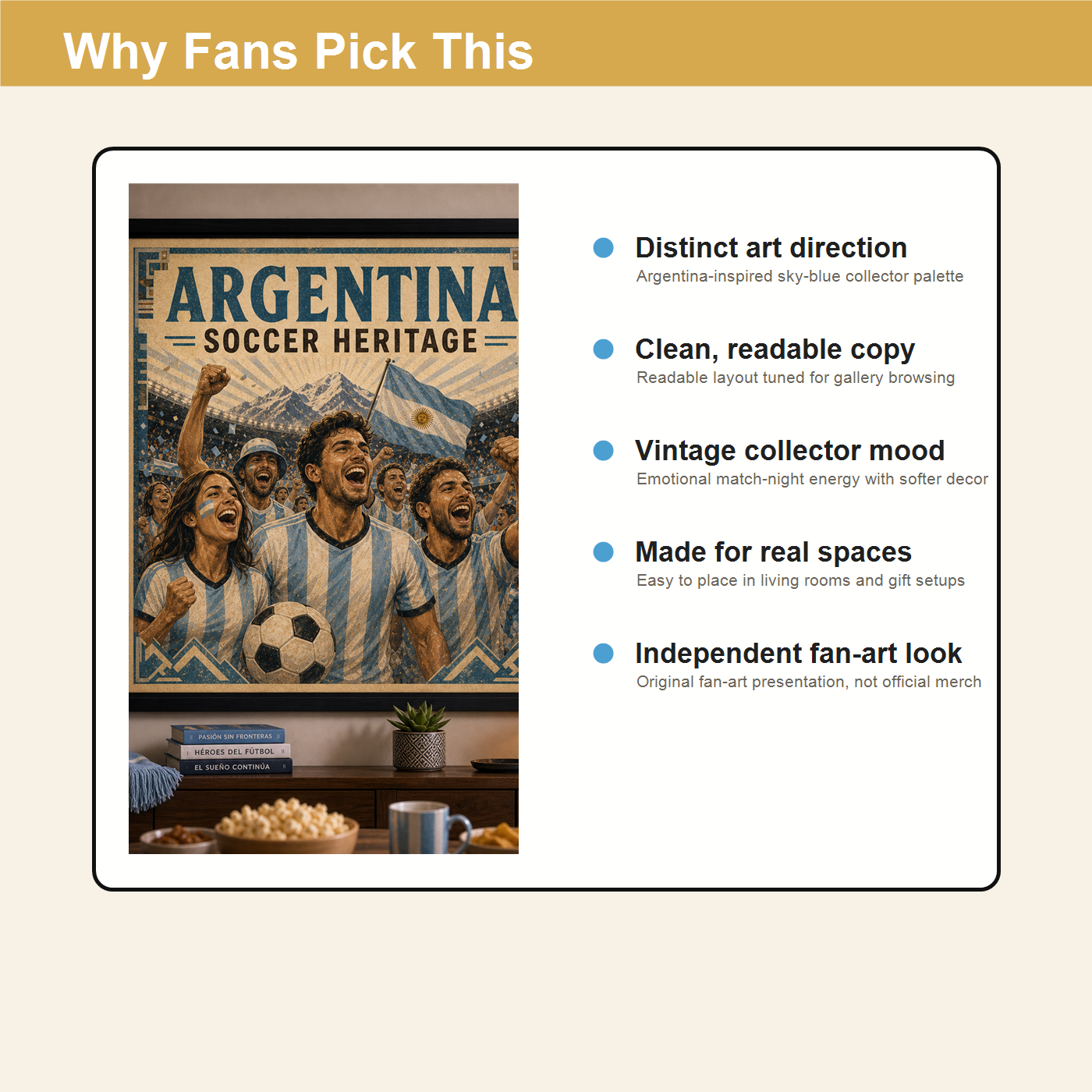 Why fans pick the Argentina soccer heritage print with distinct art and collector atmosphere