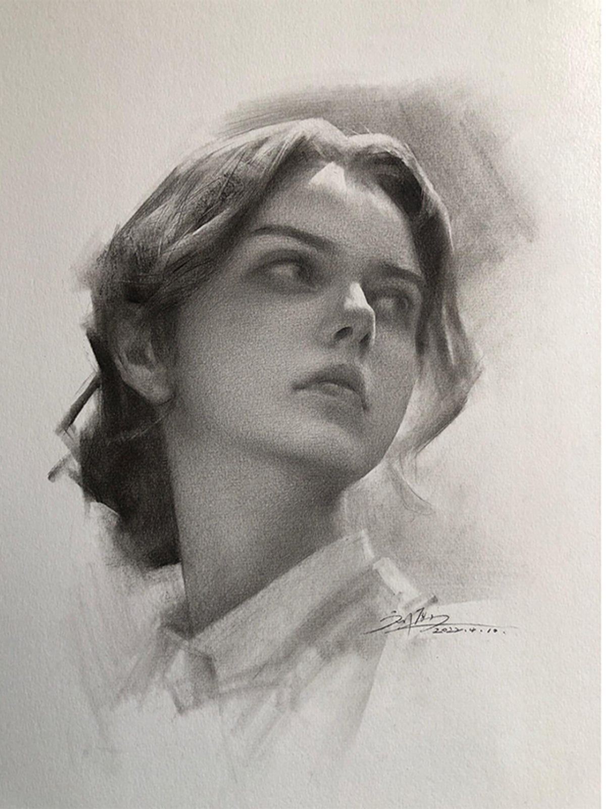 Finished hand-drawn charcoal portrait example 7