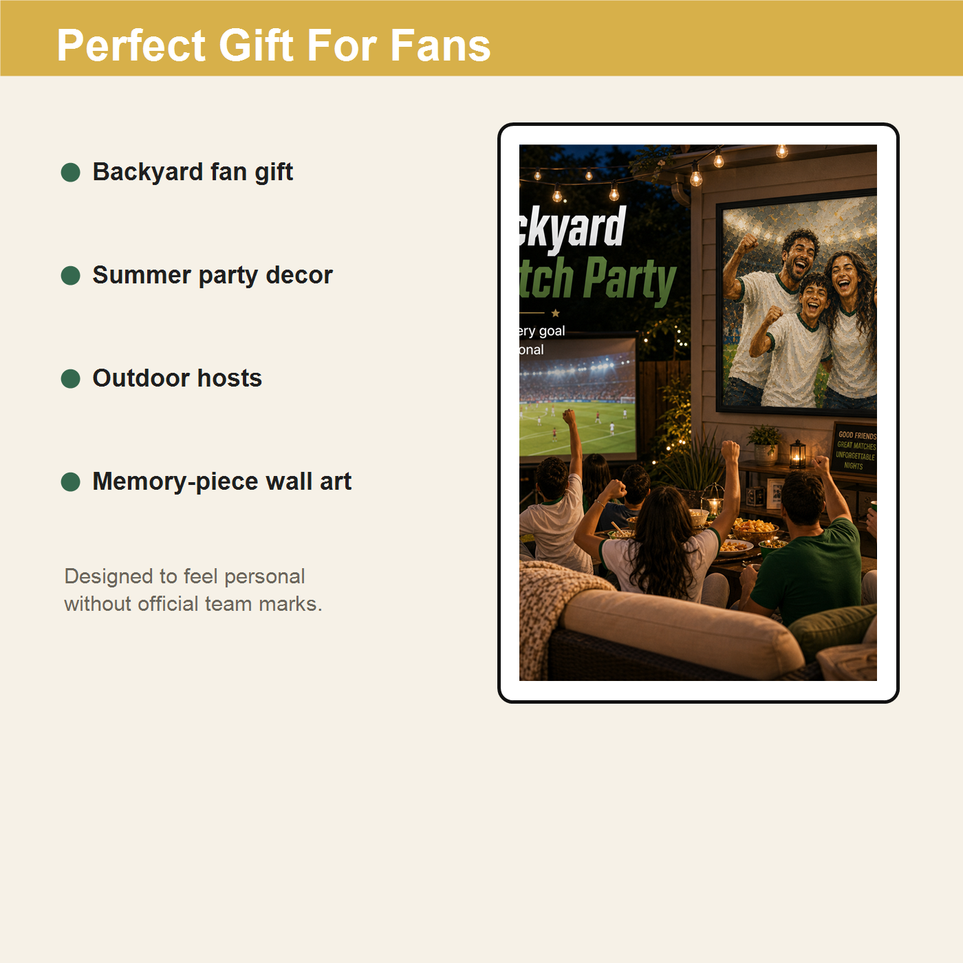 Backyard soccer fan gift board for summer match nights outdoor hosts and memory wall decor