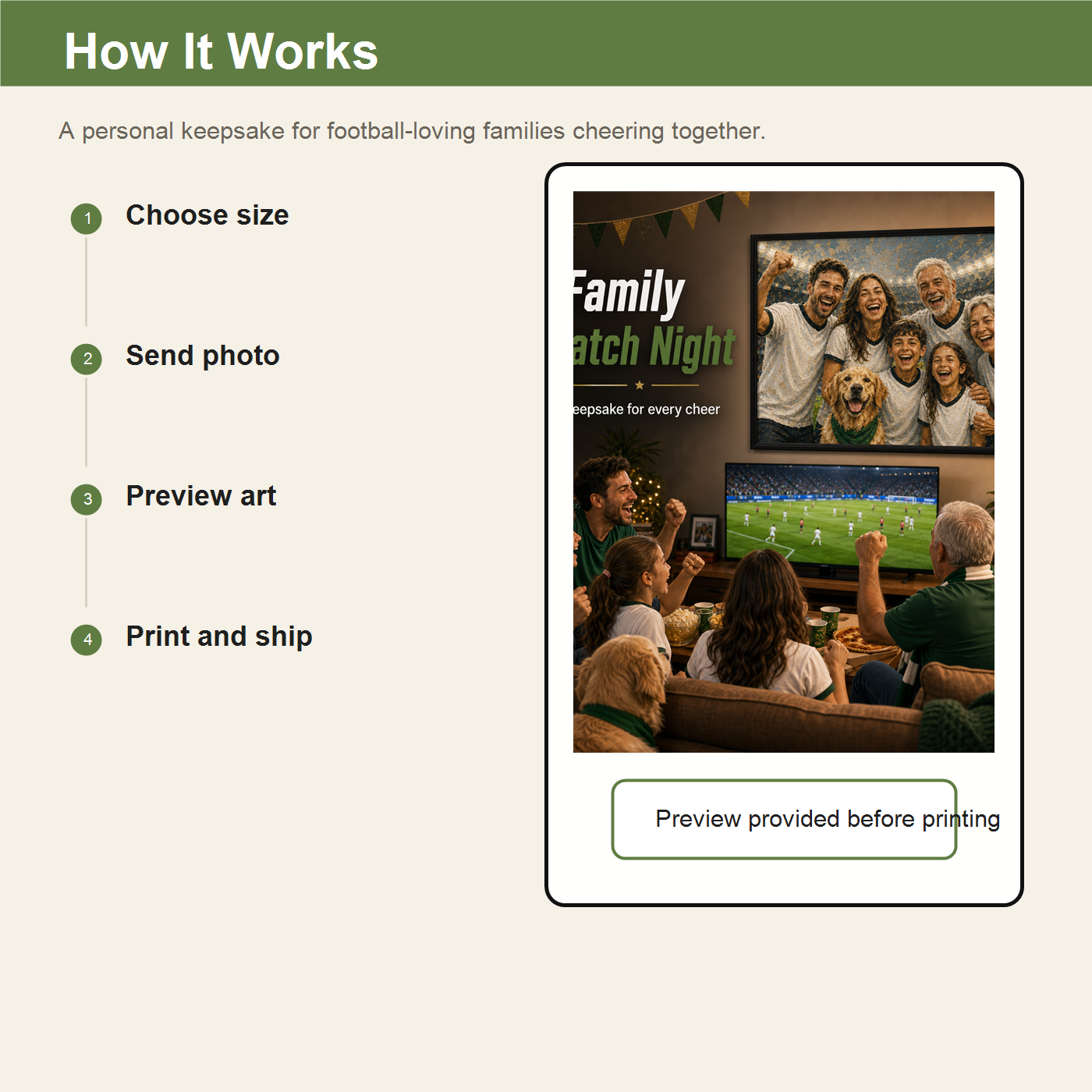 How custom family World Cup inspired match night wall art works from your photo