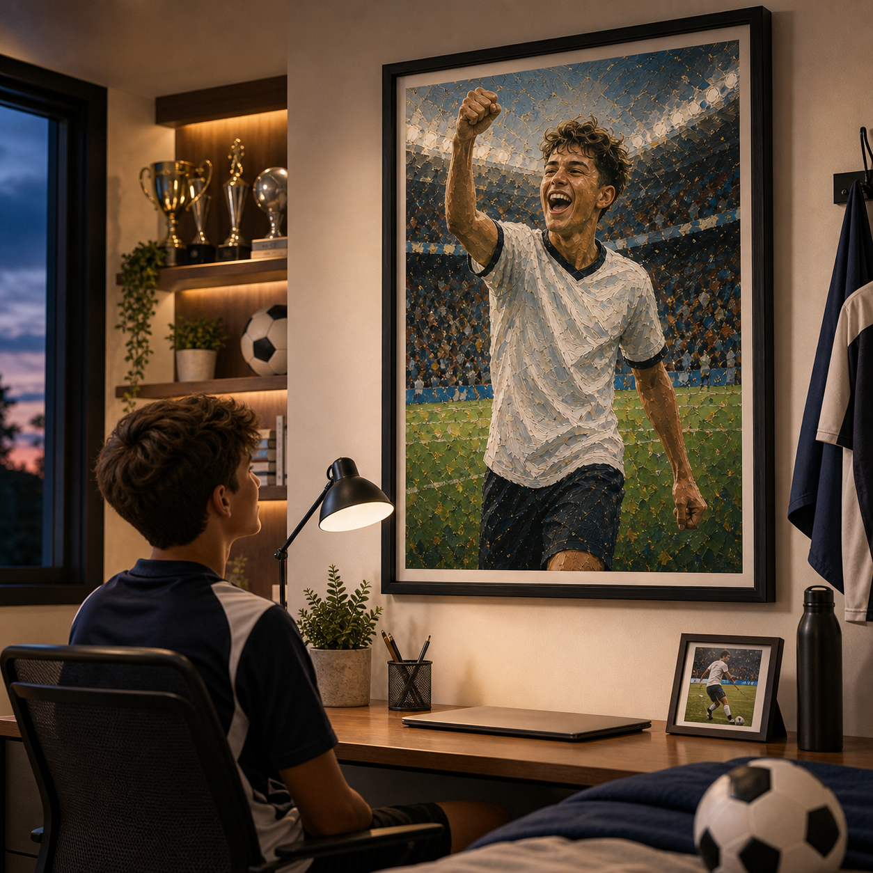 Football portrait print from photo young player bedroom gift wall art