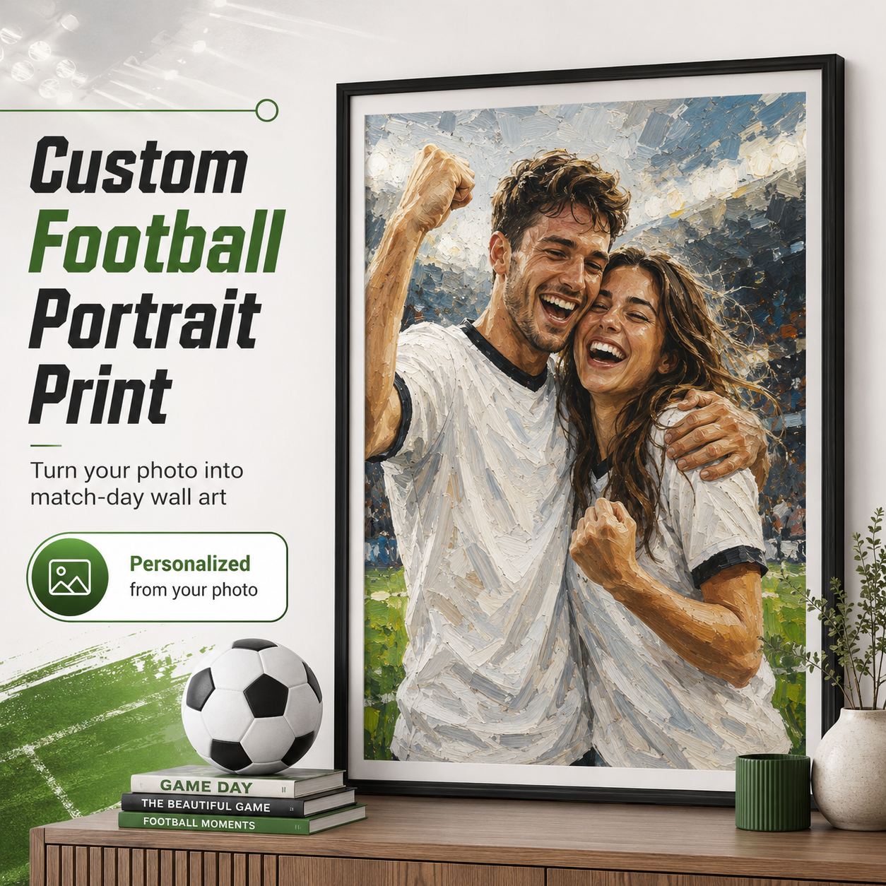 Custom football portrait print from photo product mockup