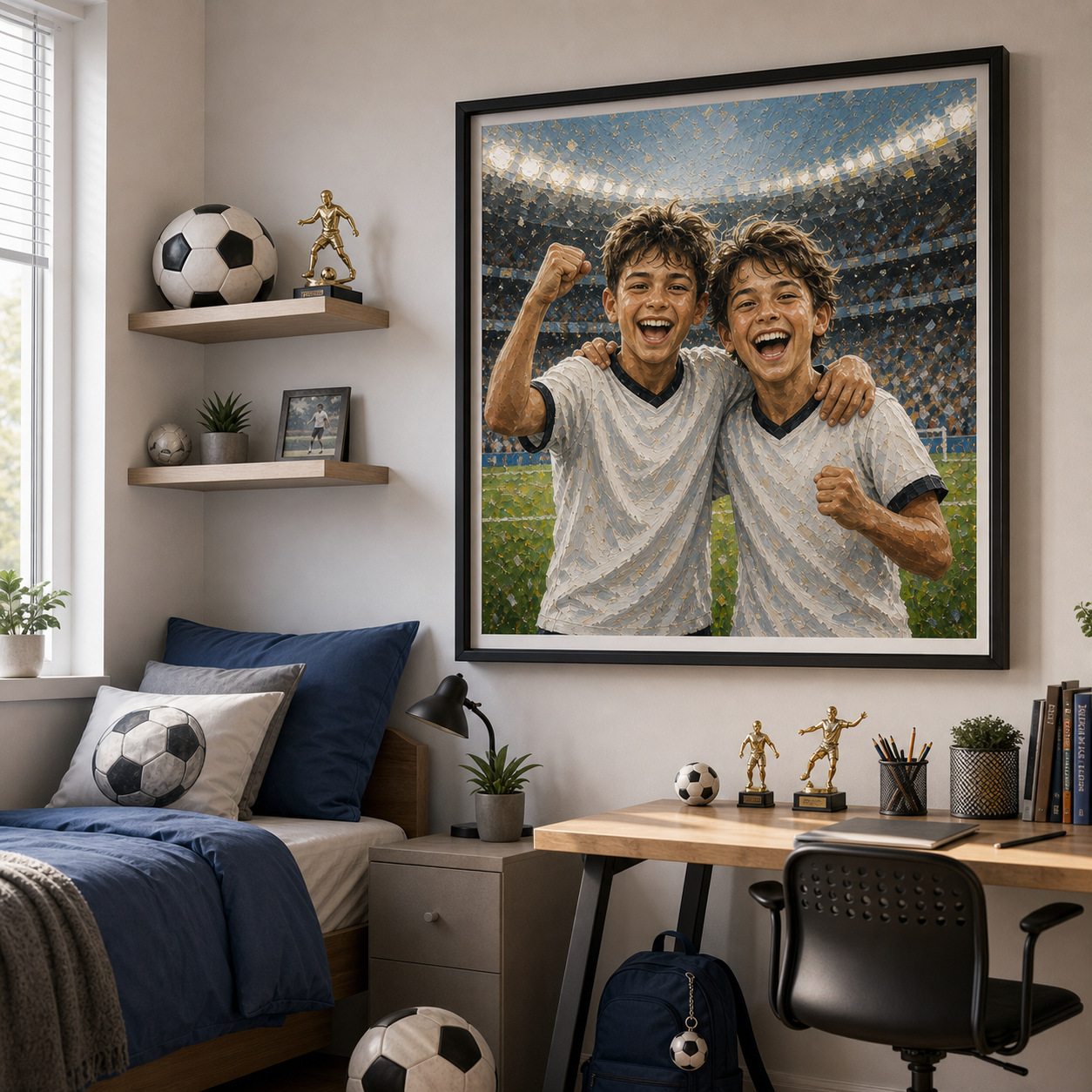 Soccer portrait print from photo youth team bedroom gift wall art