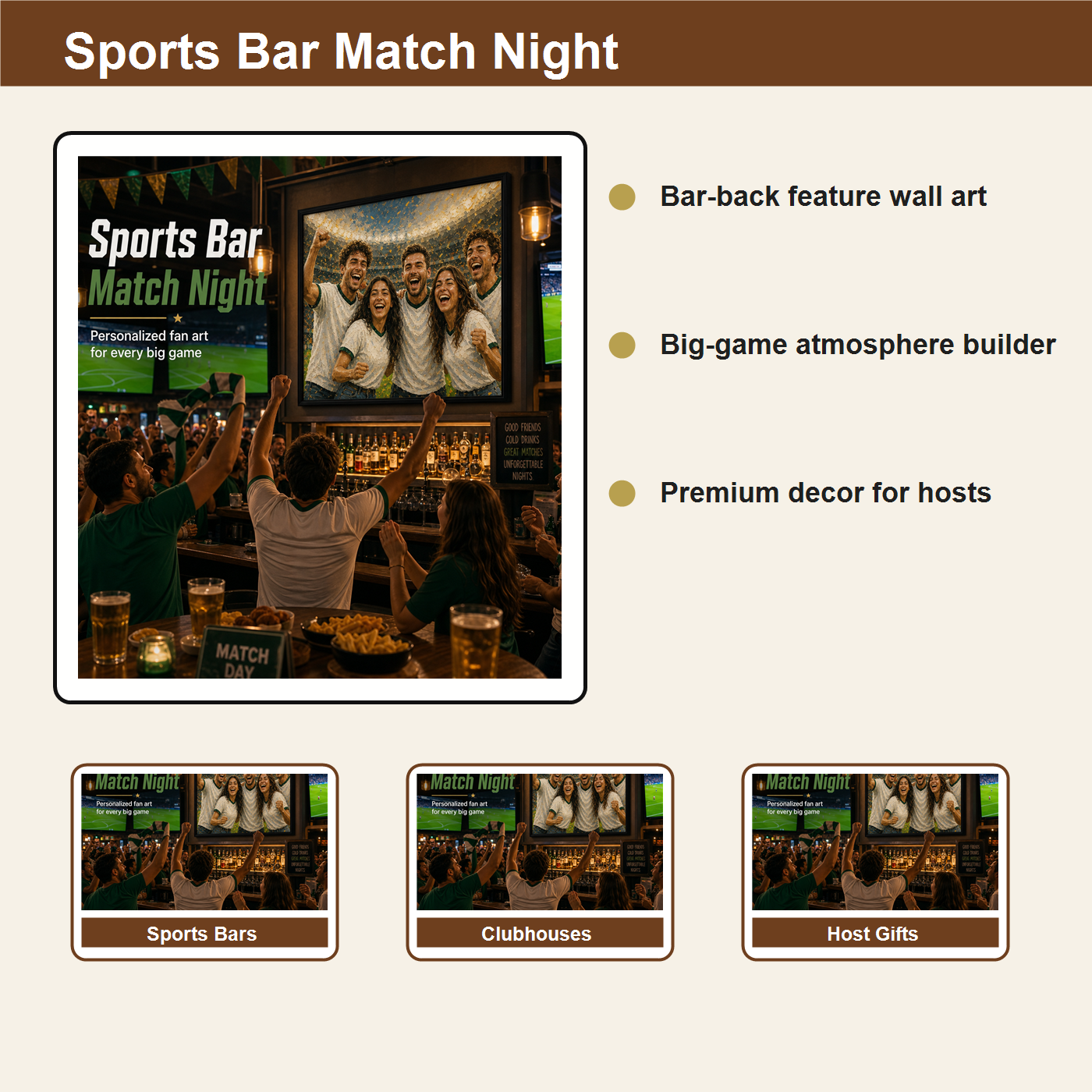 Sports bar match night styling board for personalized World Cup inspired wall art
