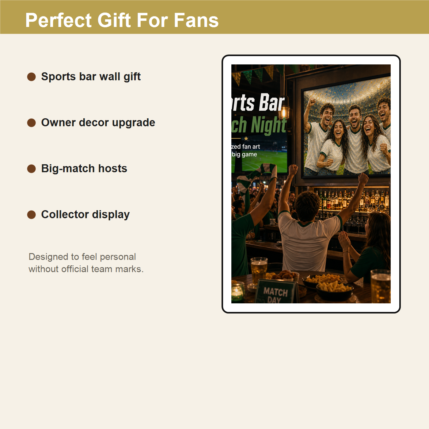 Sports bar soccer fan gift board for bar owners hosts and match night wall decor