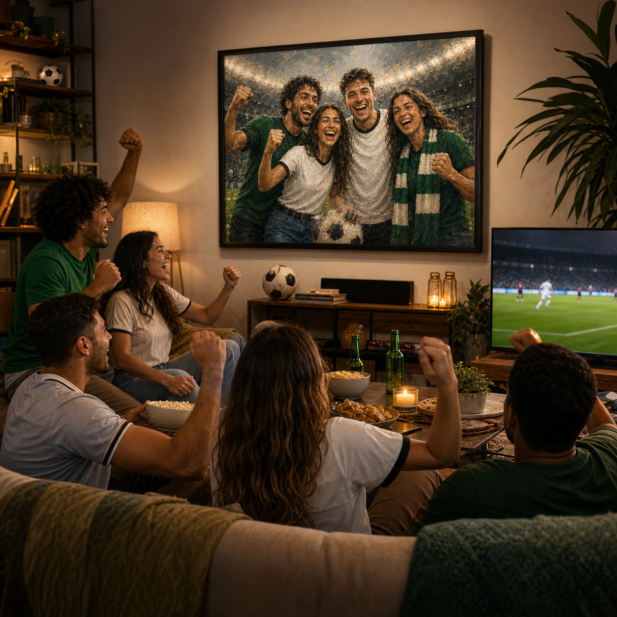 Custom World Cup inspired living room watch party wall art from photo
