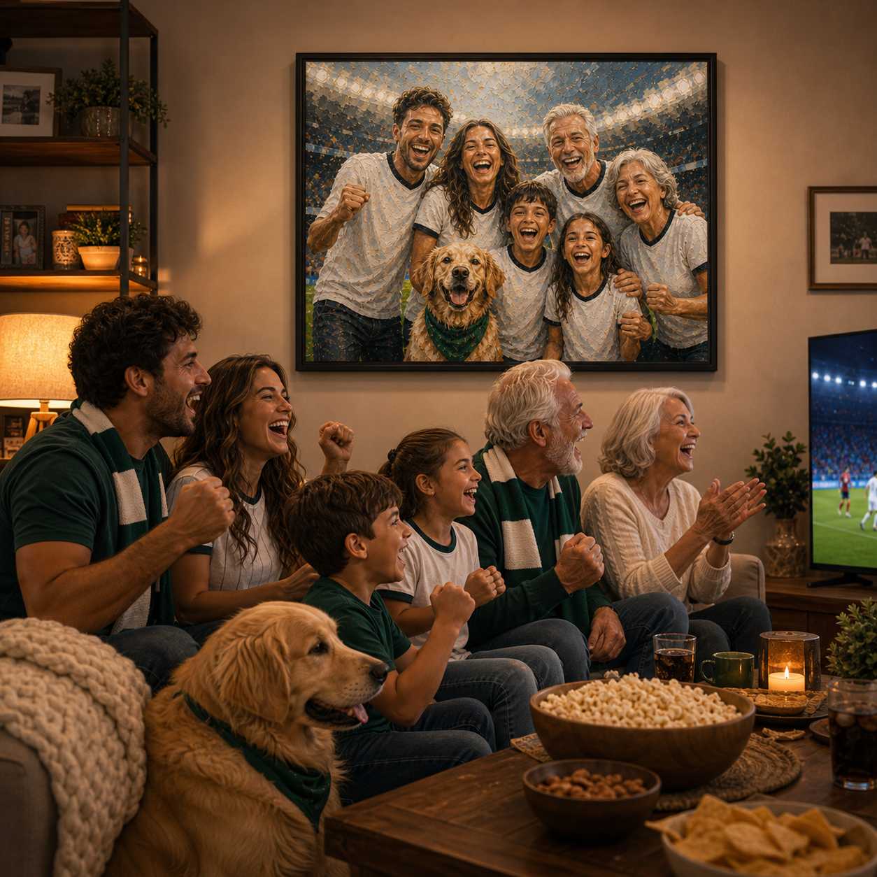 Custom World Cup inspired family watch night wall art from photo