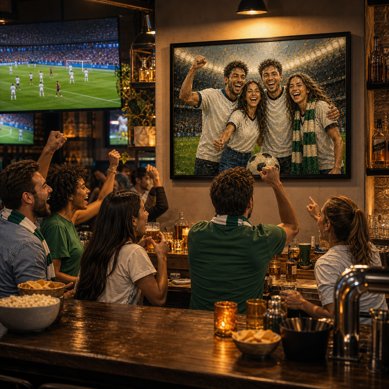 Custom World Cup inspired sports bar match night wall art from photo