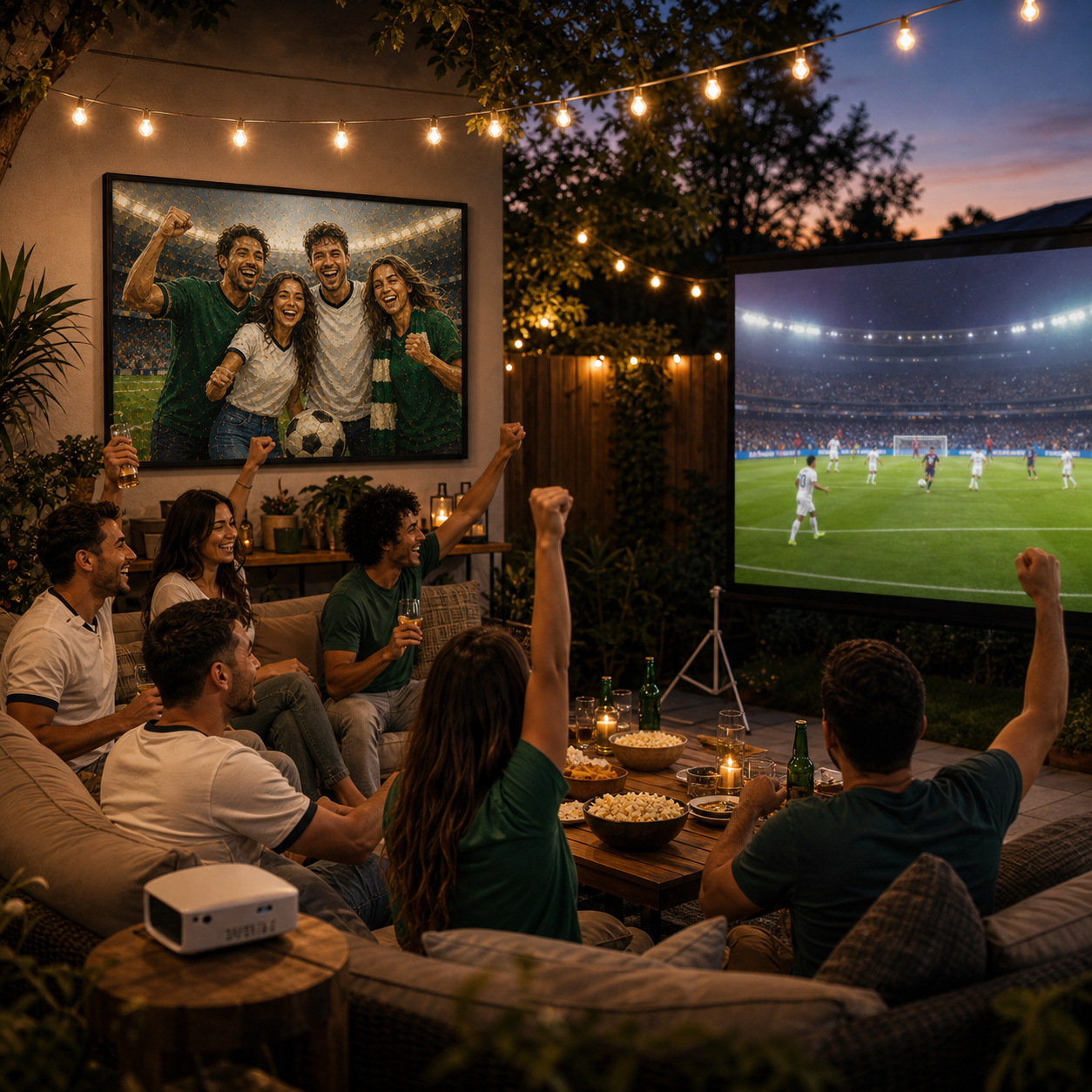 Custom World Cup inspired backyard watch party wall art from photo