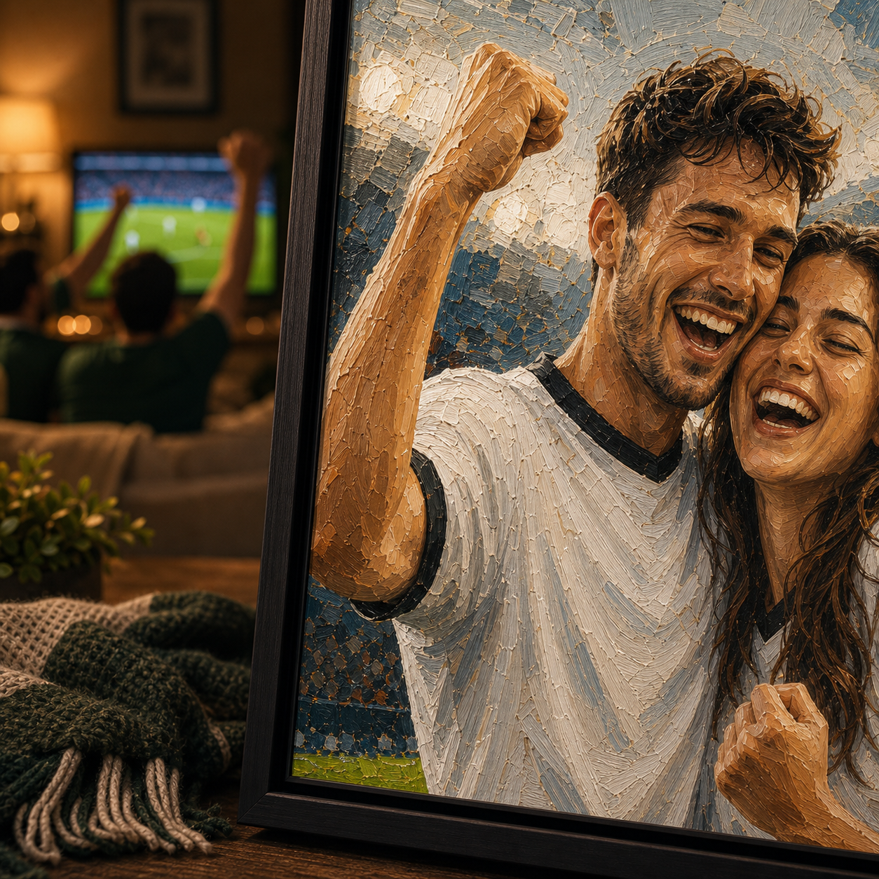 Close-up detail of custom World Cup inspired fan art print texture and frame quality