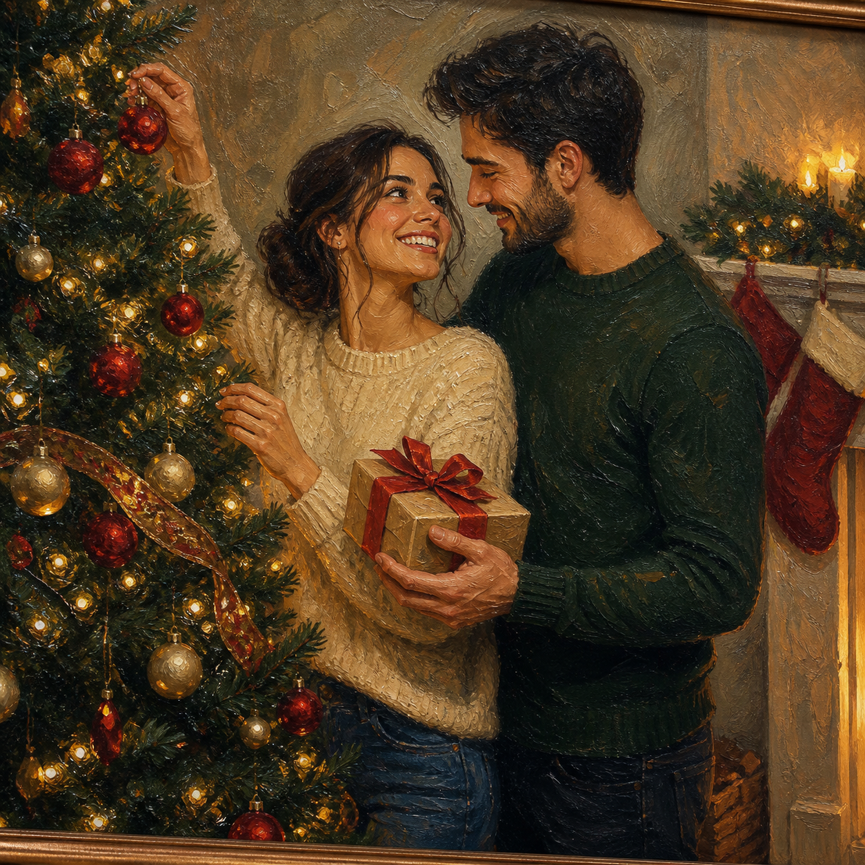 Detailed First Christmas Together celebration portrait