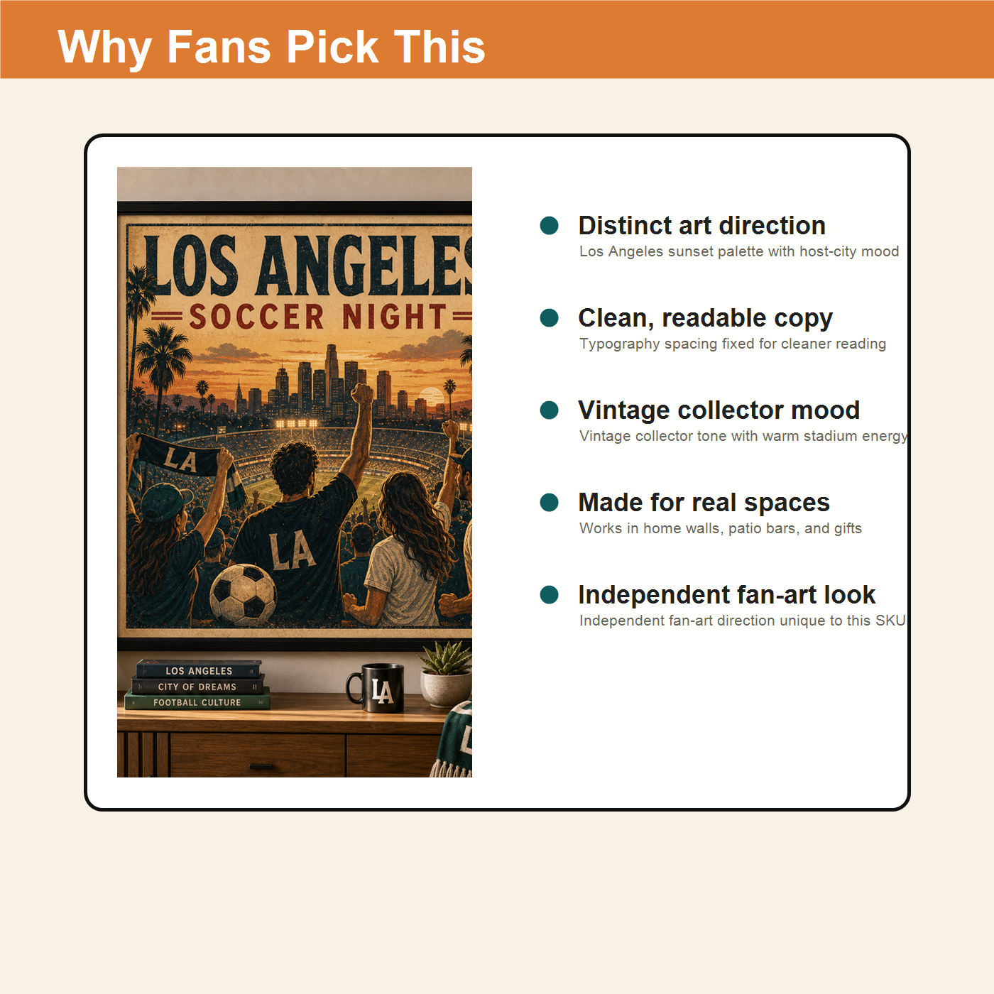 Why fans pick the Los Angeles soccer night print with distinct city poster atmosphere