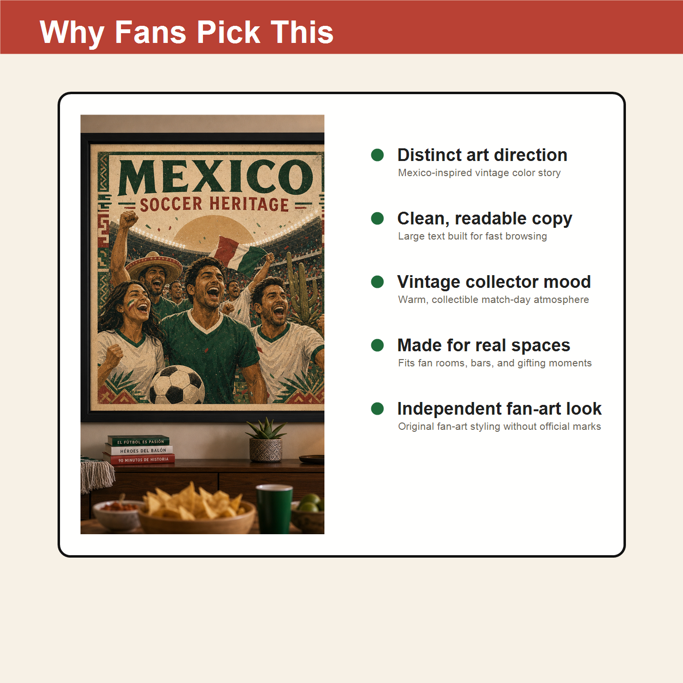 Why fans pick the Mexico soccer heritage print with distinct art and collector atmosphere