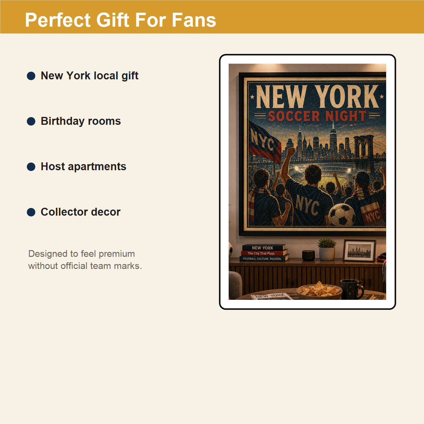 New York soccer night gift board for local fans birthdays watch parties and collector decor