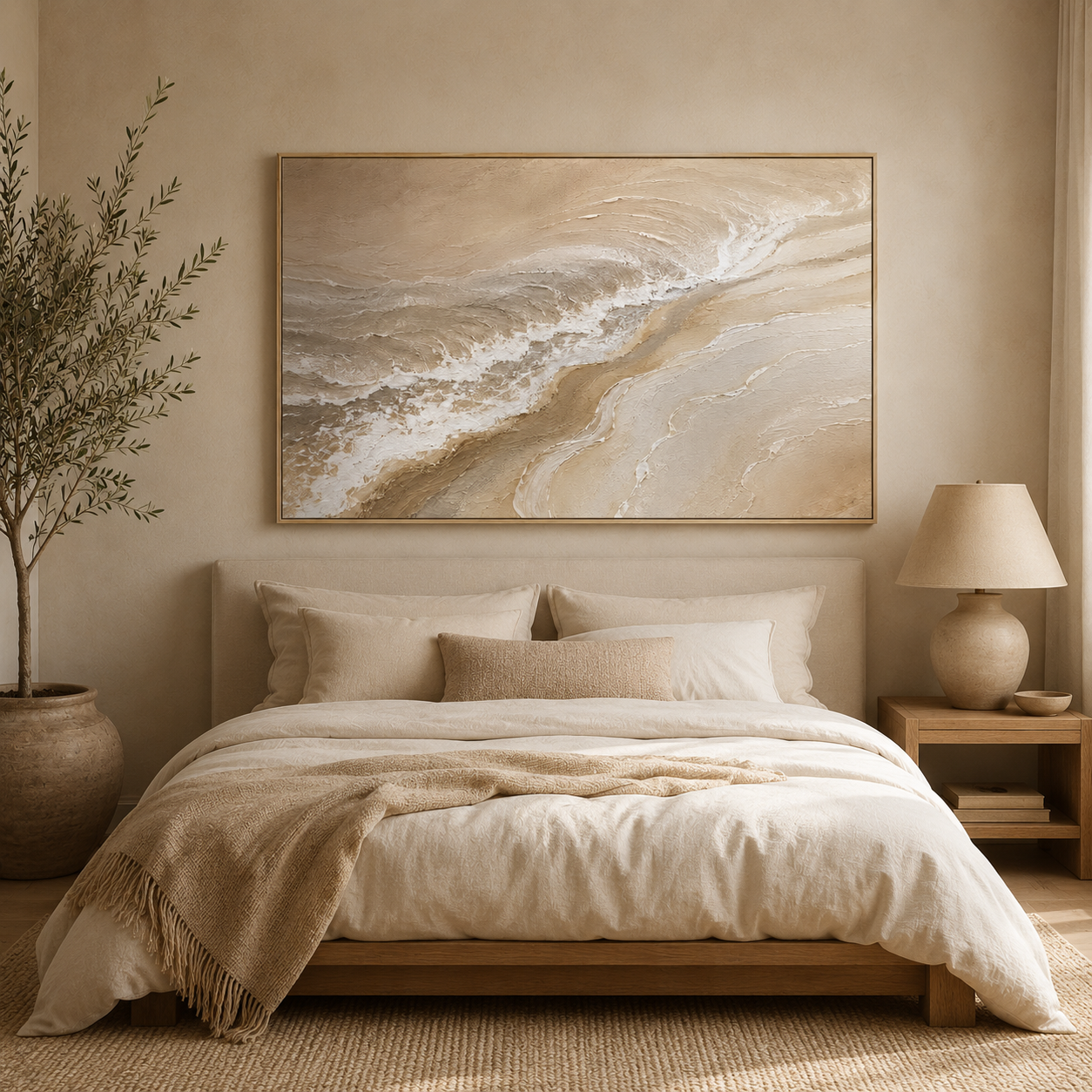 Tidewater — coastal beach wave textured oil painting on canvas, wide format — image 3