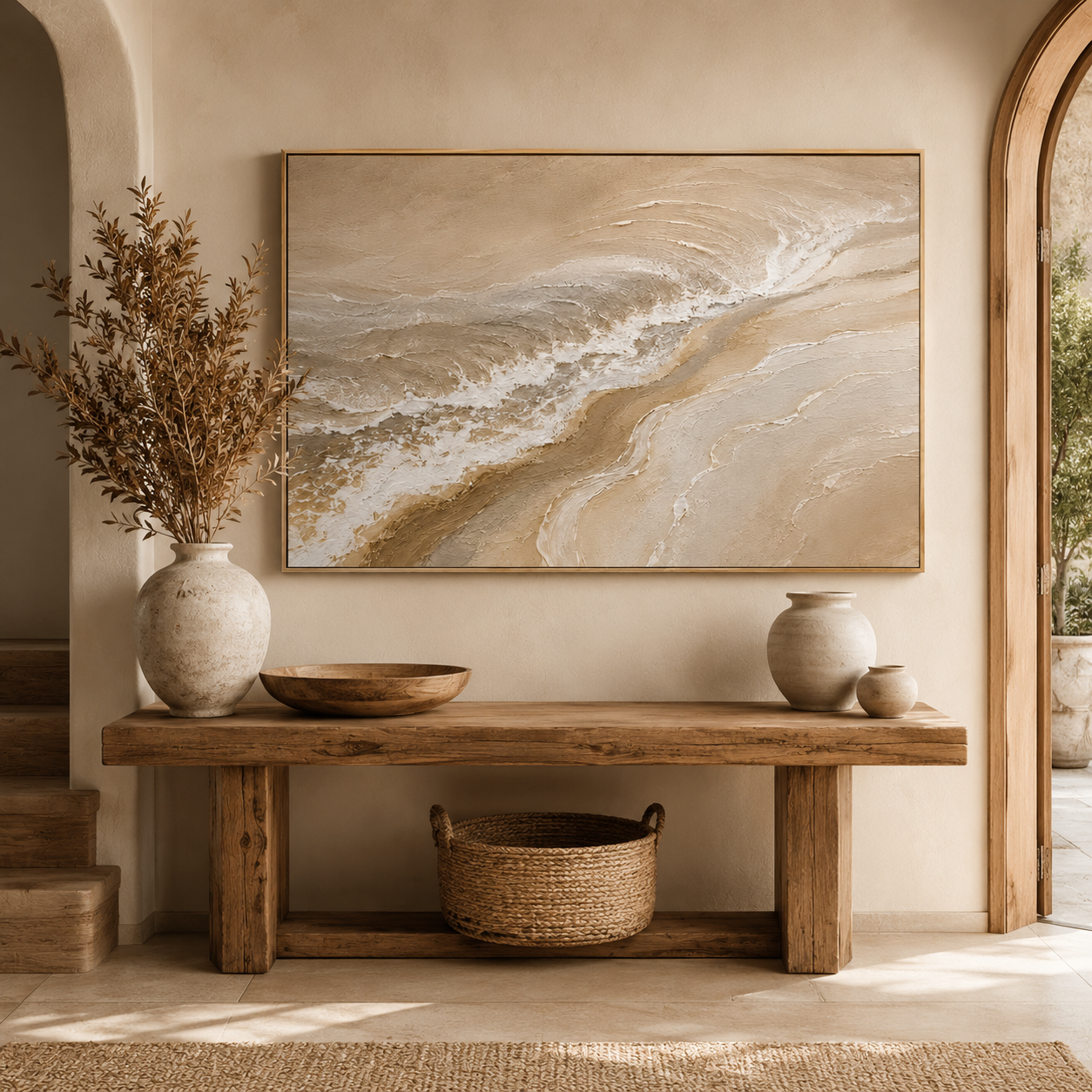 Tidewater — coastal beach wave textured oil painting on canvas, wide format — image 6