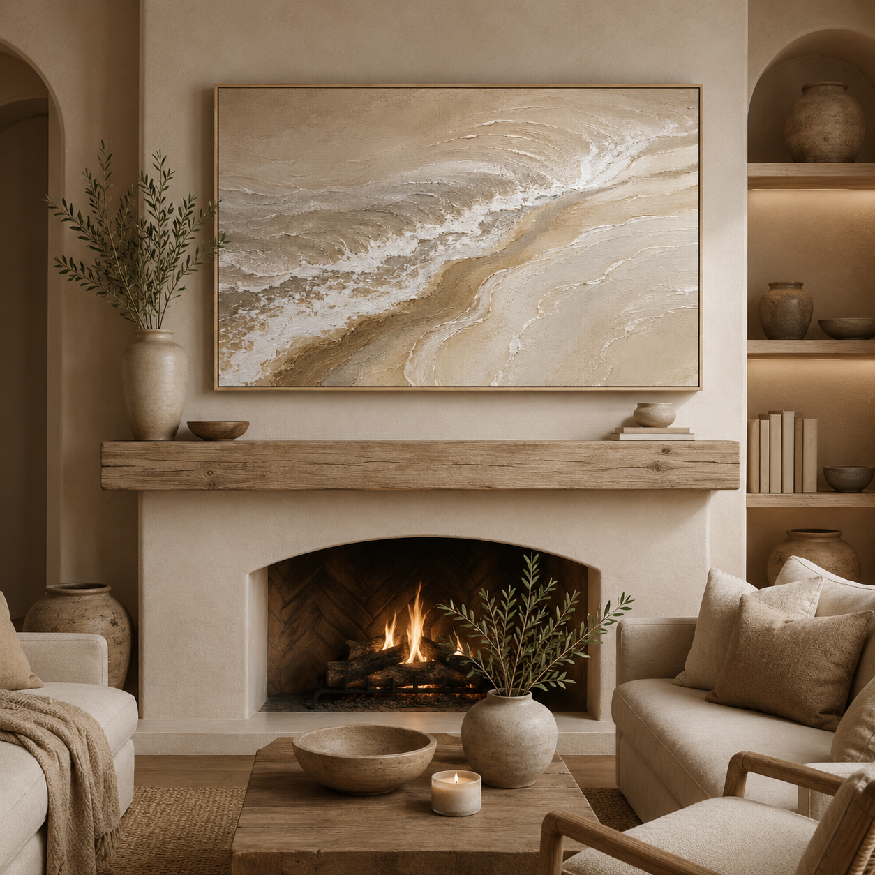Tidewater — coastal beach wave textured oil painting on canvas, wide format — image 7