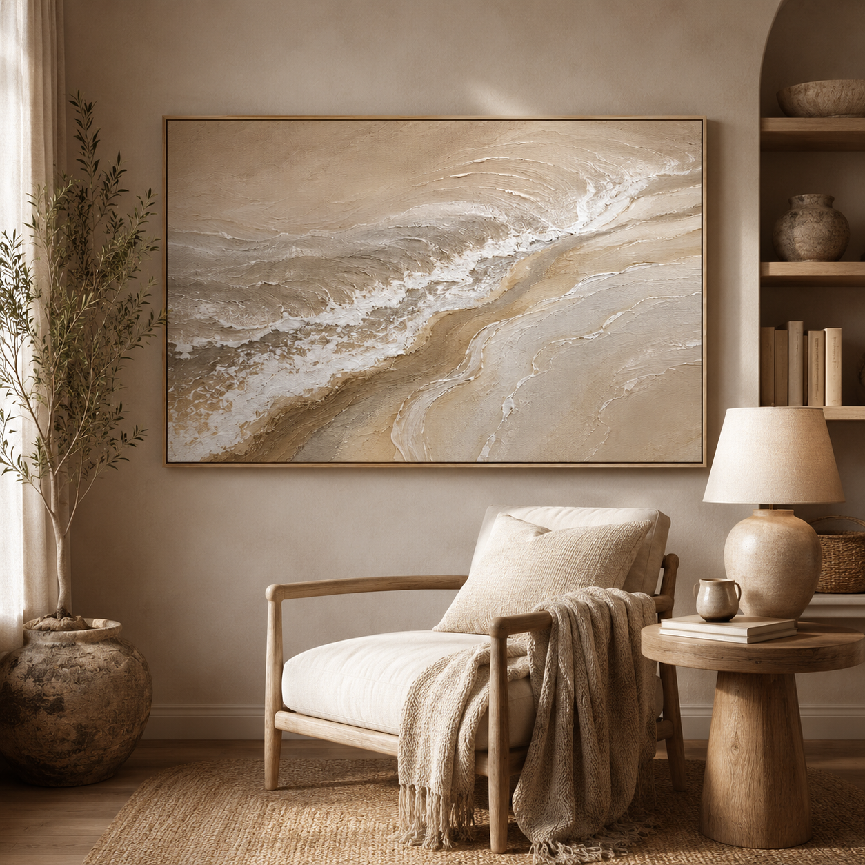 Tidewater — coastal beach wave textured oil painting on canvas, wide format — image 8