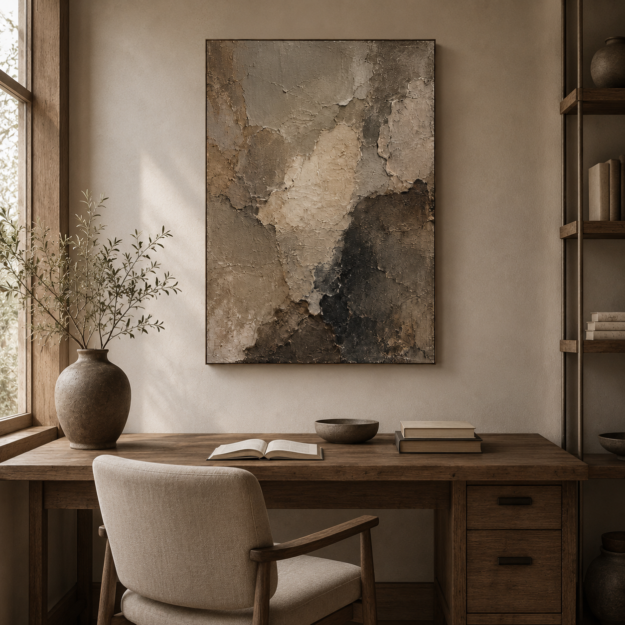 Terra — earthy brown and grey textured abstract oil painting on canvas — image 5