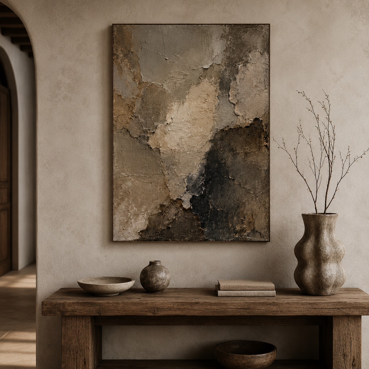 Terra — earthy brown and grey textured abstract oil painting on canvas — image 6