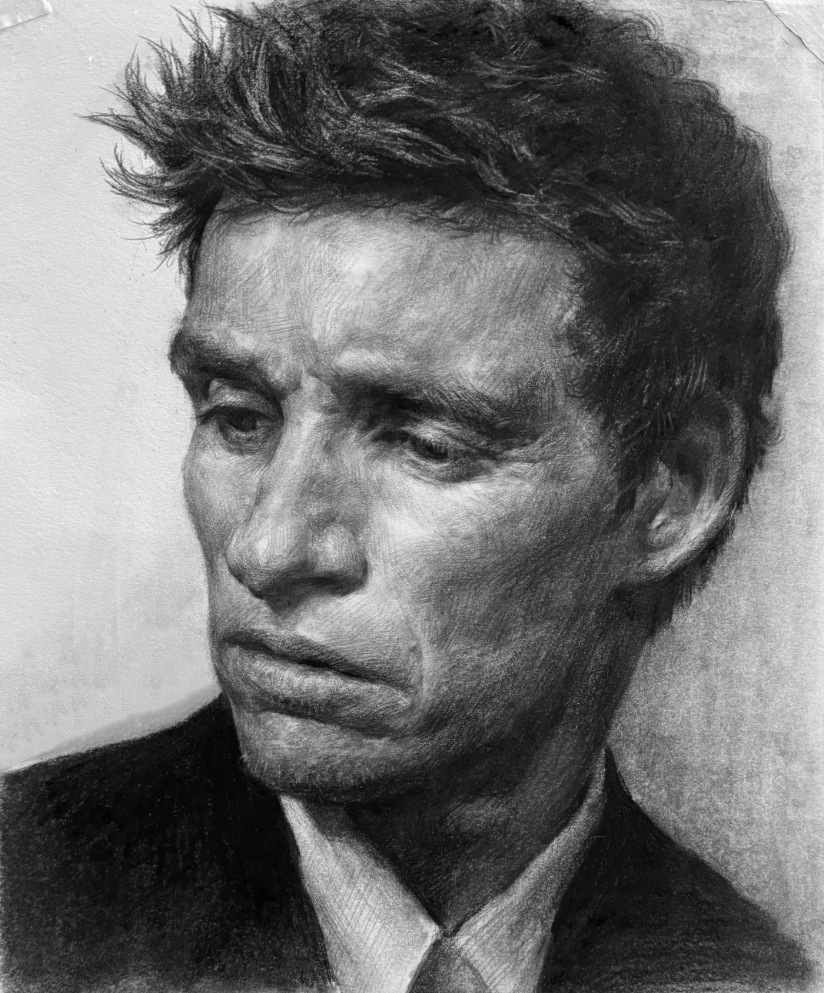Custom dramatic black and white charcoal portrait, hand-drawn from photo — man portrait — image 8