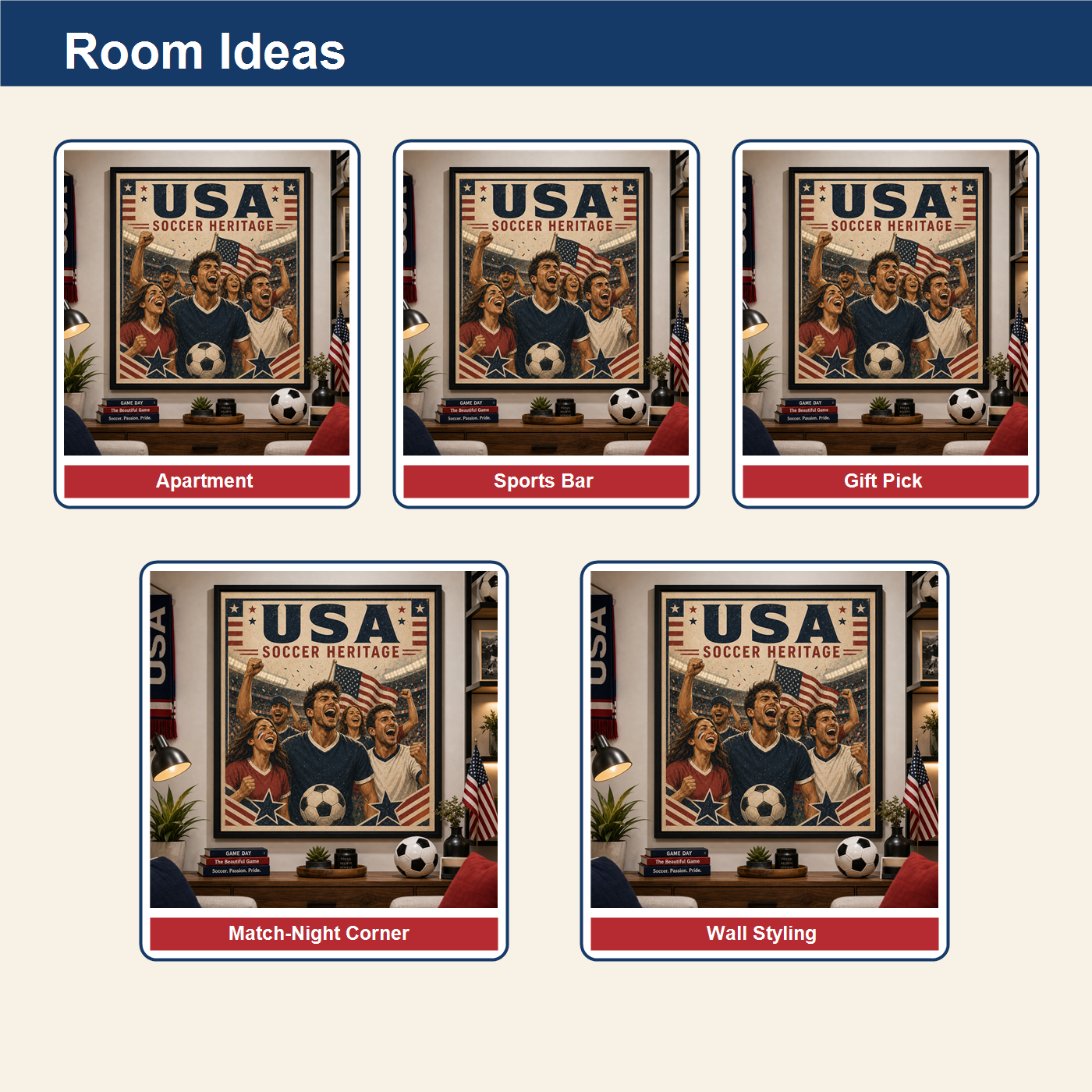 USA soccer heritage room ideas for apartment sports bar gift pick and wall styling