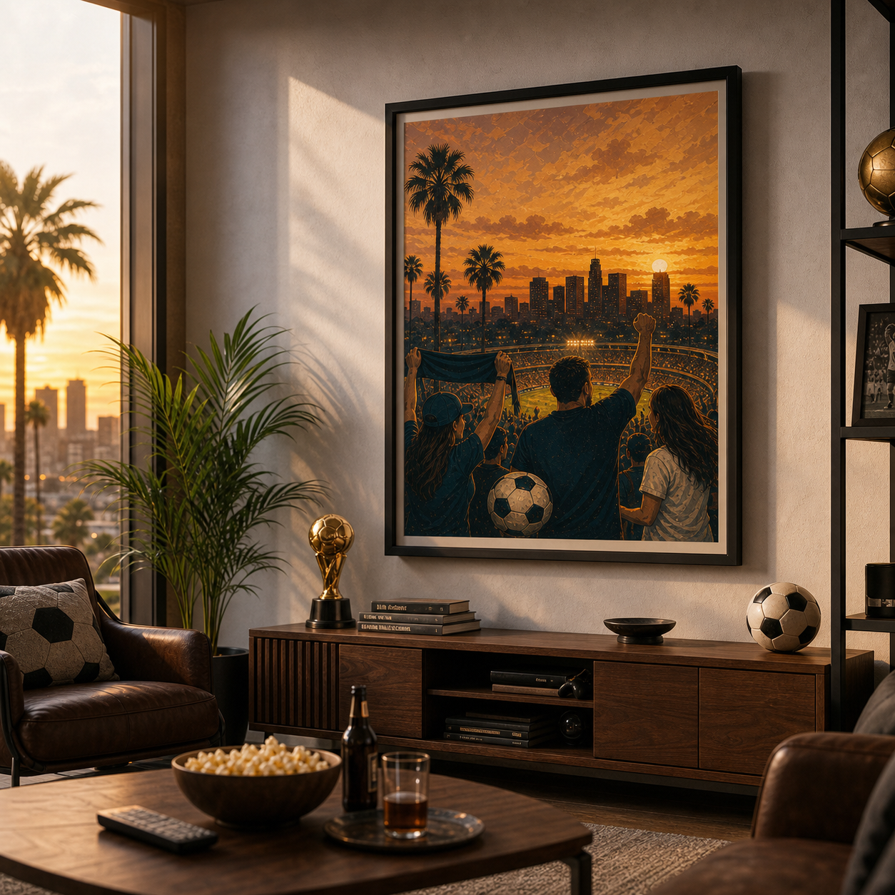 World Cup 2026 city edition wall art styled in a Los Angeles sunset entertainment room