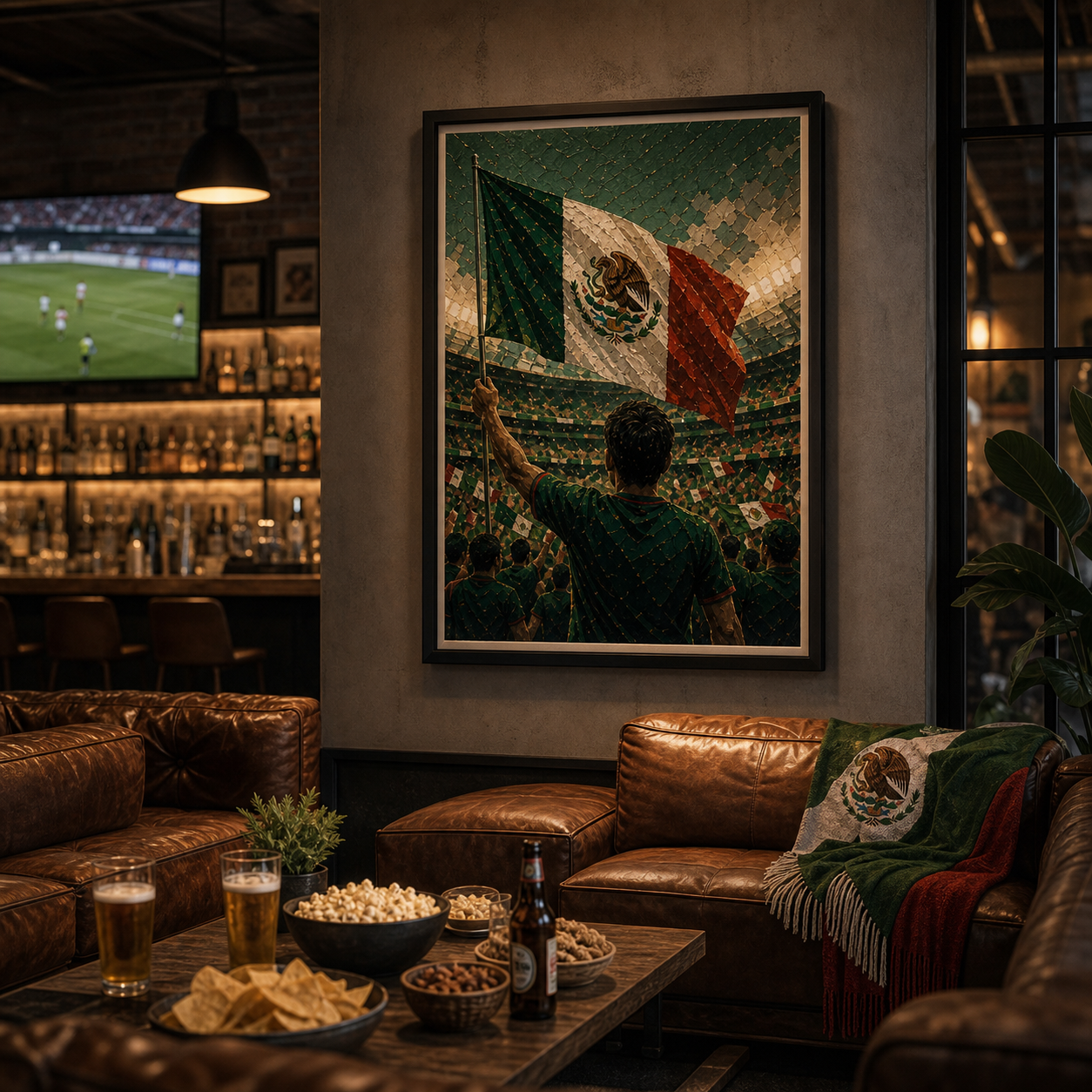 World Cup 2026 country edition wall art styled in a premium sports bar watch party lounge