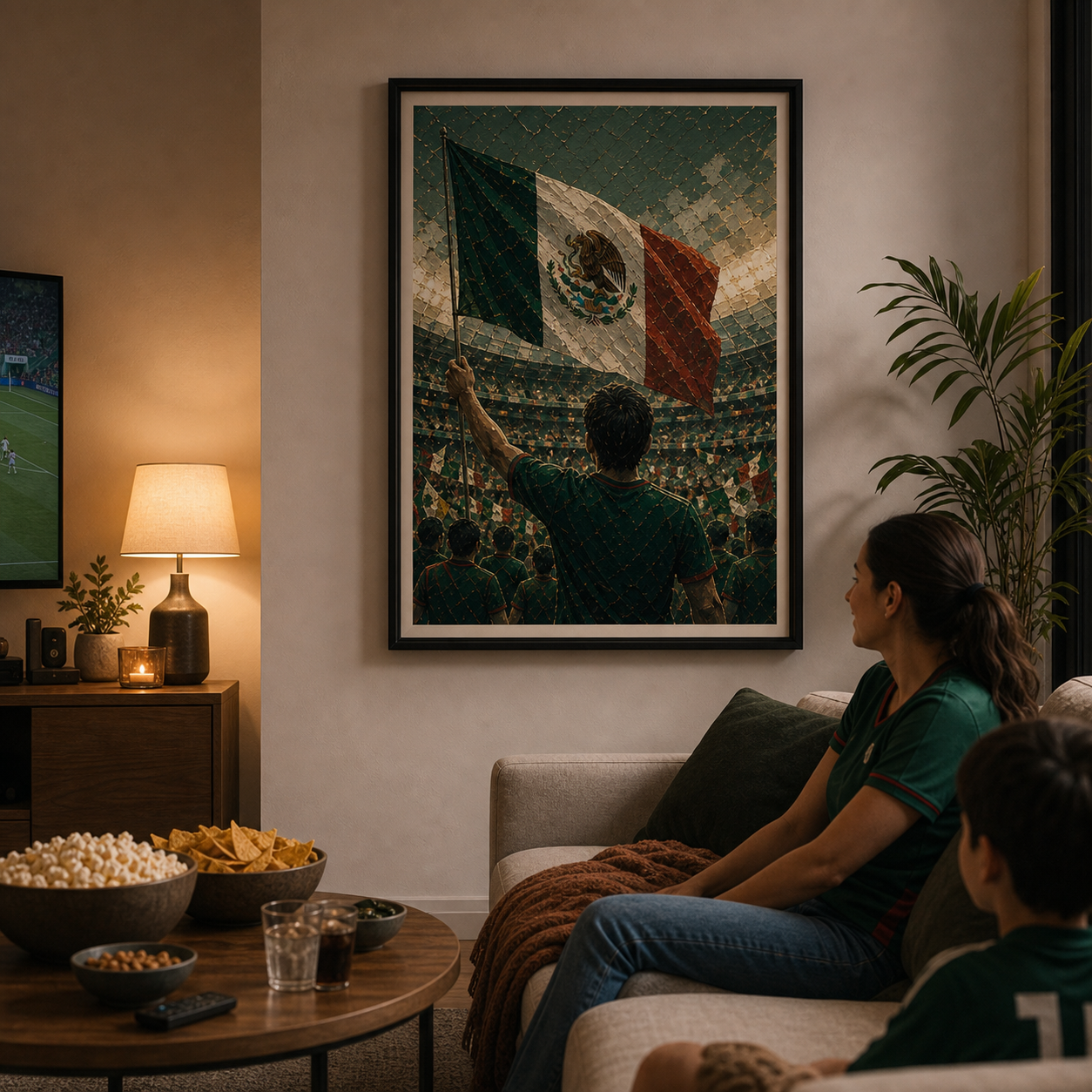 World Cup 2026 country edition wall art styled in a cozy Mexico team gathering room