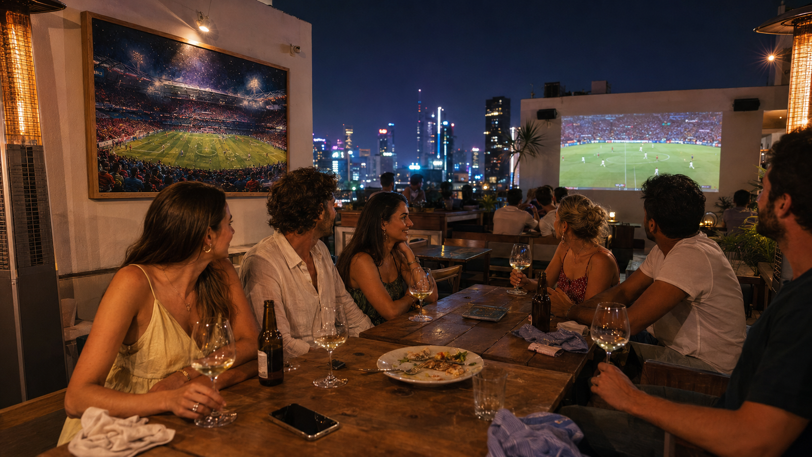 World Cup 2026 venue wall art rooftop watch party edition with city skyline