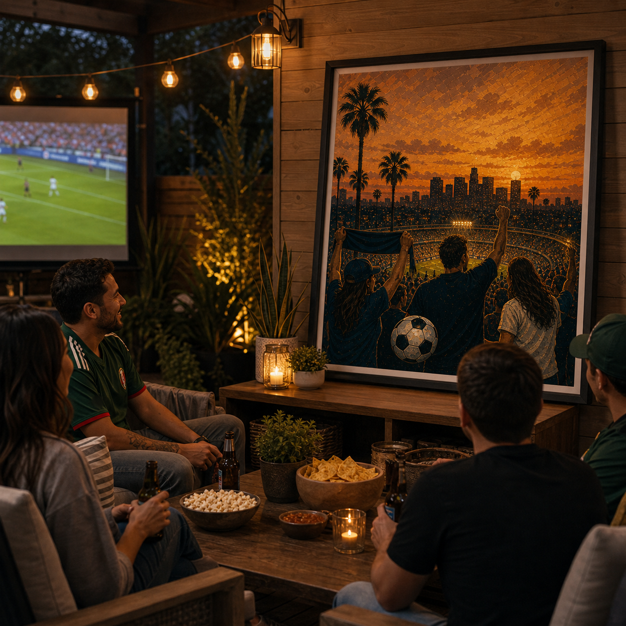 Backyard World Cup inspired custom print for patio projector match night