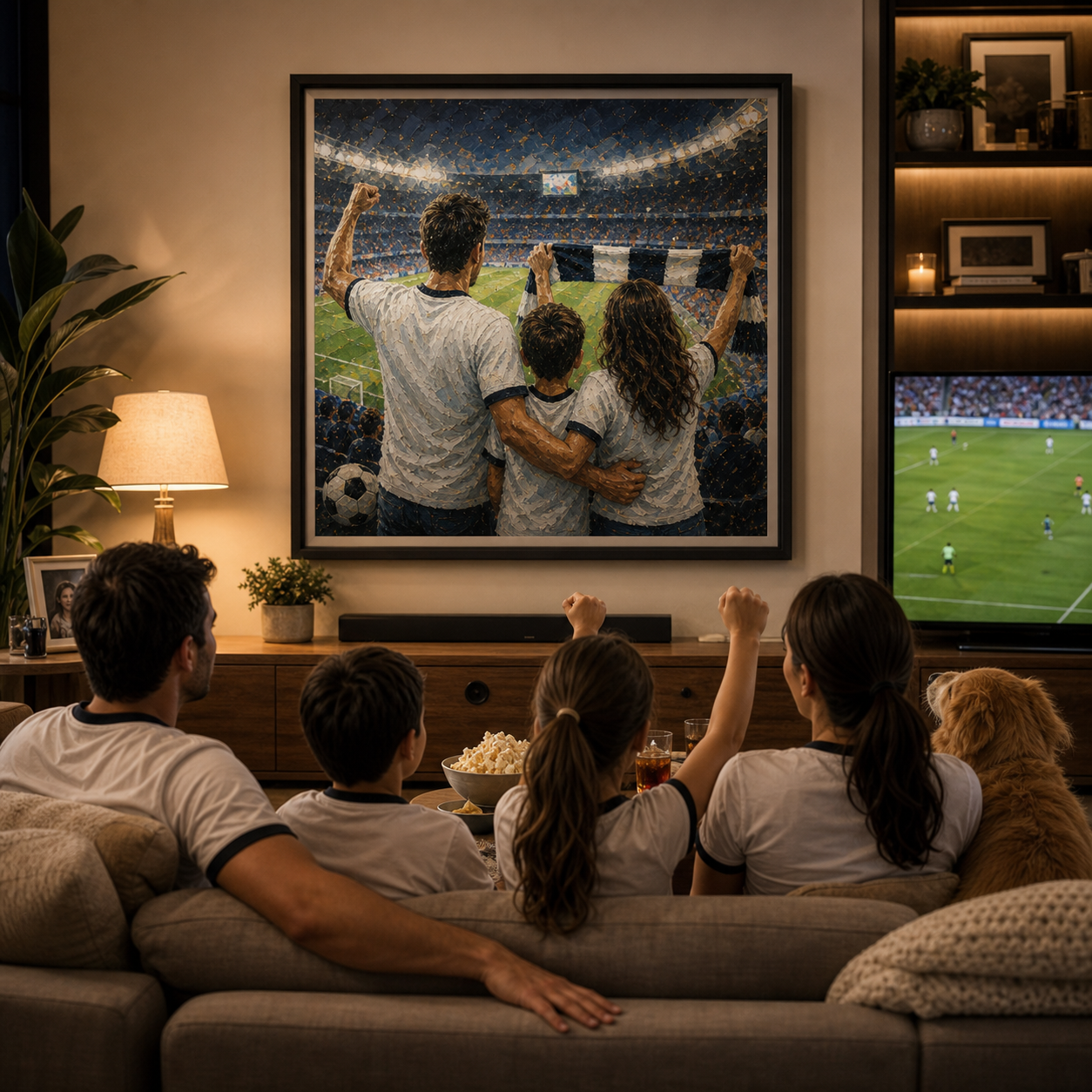 Family room World Cup watch party wall art from photo with framed personalized print
